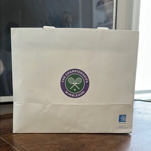 Wimbledon White logo thick paper reusable shopping Tote Bag 8”x9.9”x 4.75”